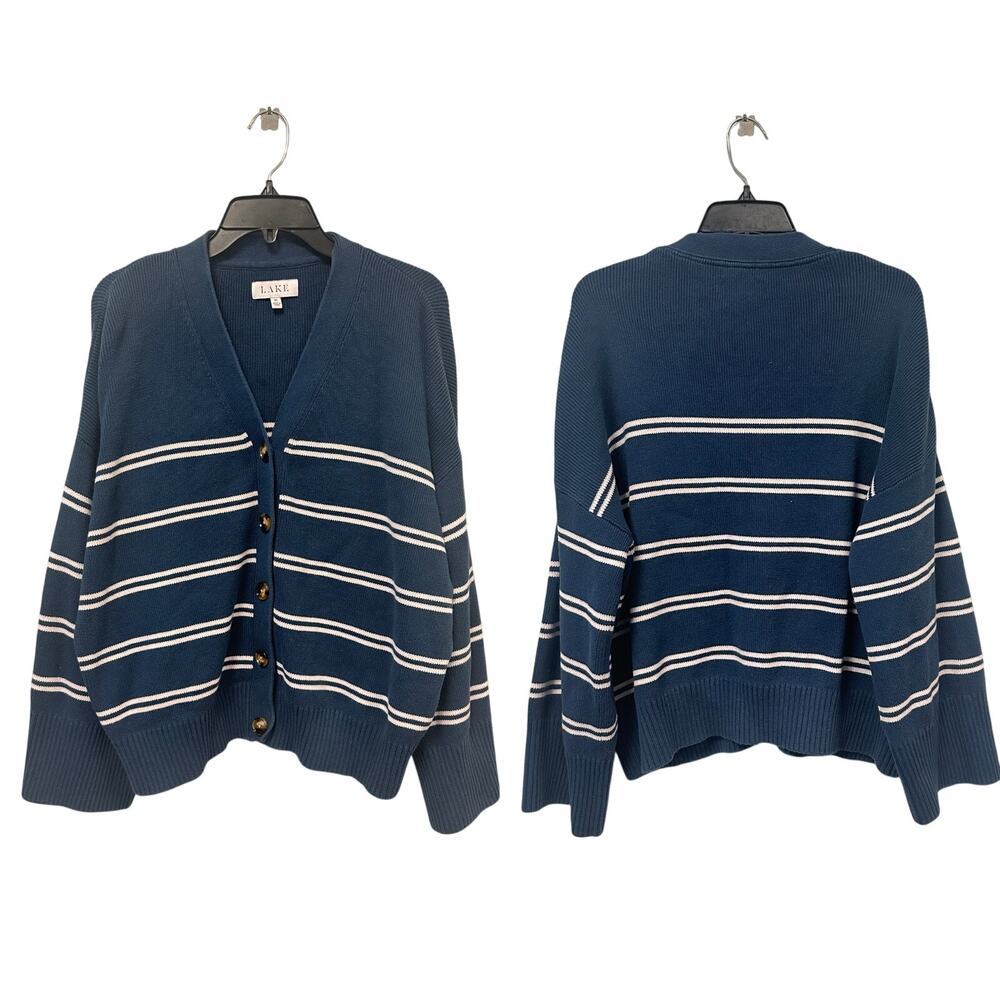 Elorie Navy Striped Women's Cardigan